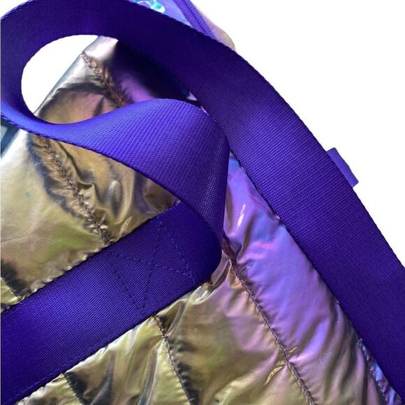 Large Metallic Puffer Tote Weekender w/ Decorative purple Straps - Picture 8 of 16
